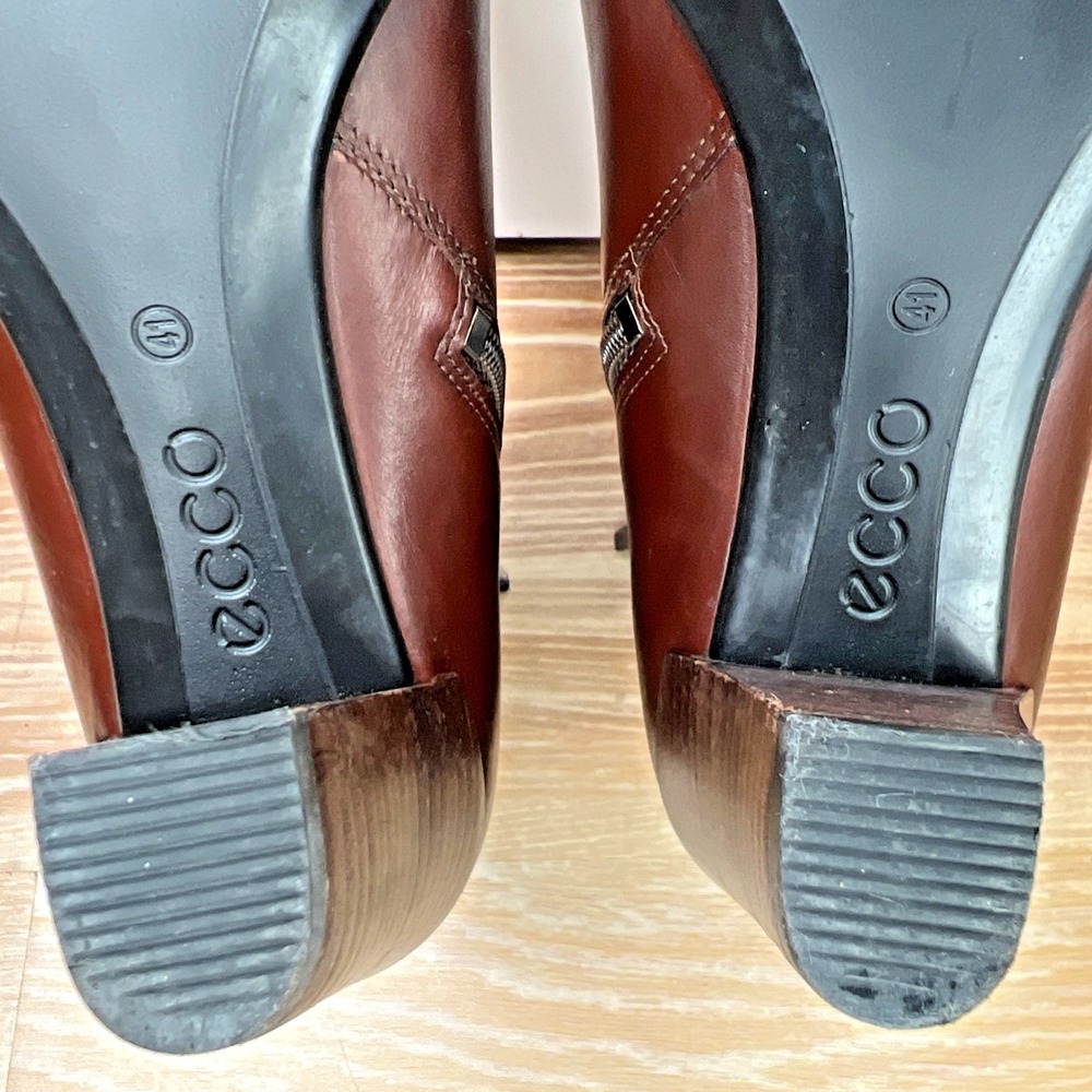 ECCO Brown Leather Block Heel Ankle Boots EU 41 US 10 Quilted Collar Zip Comfort - Picture 9 of 13